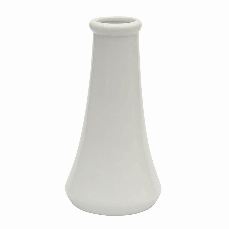 A white ceramic vase with a tapered shape.